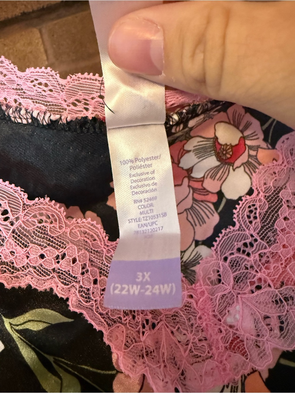 Secret Treasures Black Floral Lace Trim Satin Sleep Set - Pink & Coral Flowers - Picture 4 of 5
